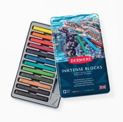 Derwent Inktense Blocks, 8mm square, Metal Tin, 12 Count