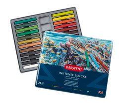 Derwent Inktense Blocks, 8mm square, Metal Tin, 24 Count