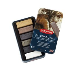 Derwent XL Charcoal Blocks, Metal Tin, 6 Count