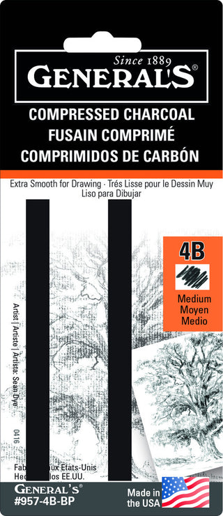 Extra Smooth Compressed Charcoal Set, Square- 4B Medium (2 Pack)