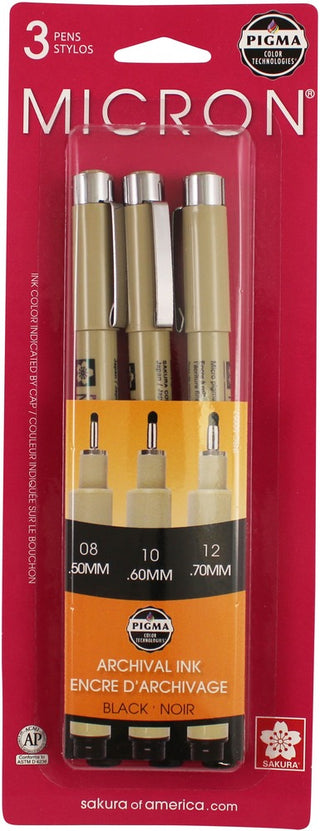 Micron Pen Set, Black (3 Pack - 08, 10, 12)