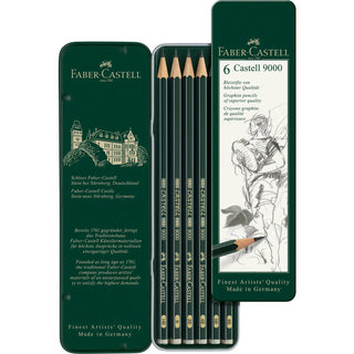 Castell 9000 Graphite Pencils For Drawing, Tin of 6