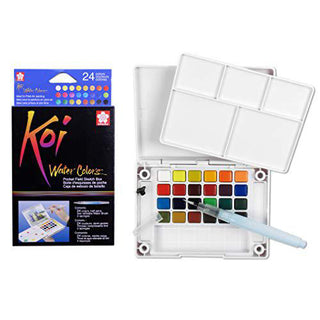 Koi 24 Watercolors Pocket Field Sketch Box with Brush